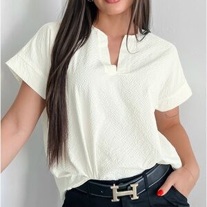 Nanamacs white v neck textured top